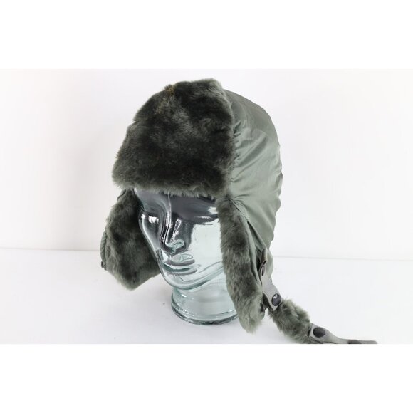 Vtg 90s USGI Propper Winter Flyers B-9B Helmet Trapper Hat Cap Green Medium USA - Picture 1 of 10